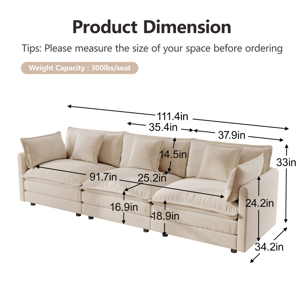 2+3 Seater Chenille Sofa Set - Light Coffee Color