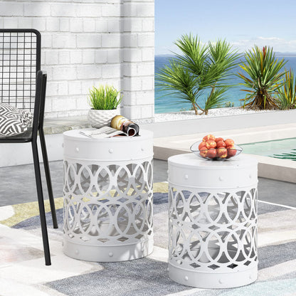 White Iron Outdoor Accent Table Set of 2