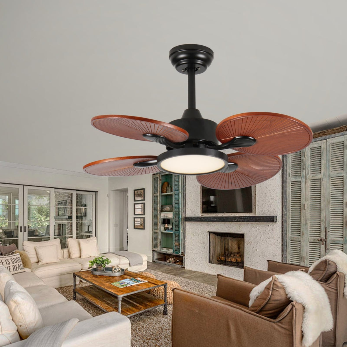 33 Inch Solid Wood Ceiling Fan - Antique Natural