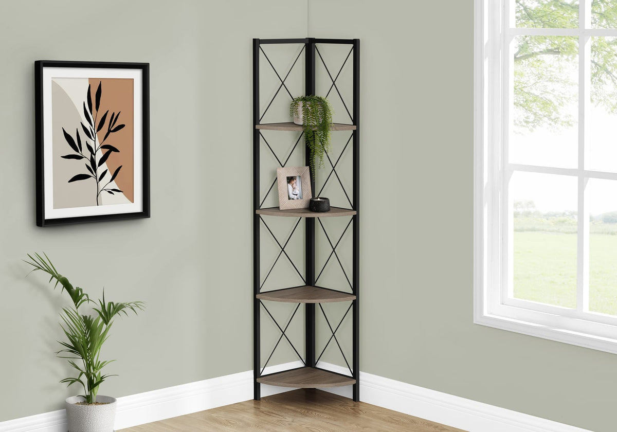 4 Tier Taupe Metal Etagere Bookshelf - Corner Display Shelf