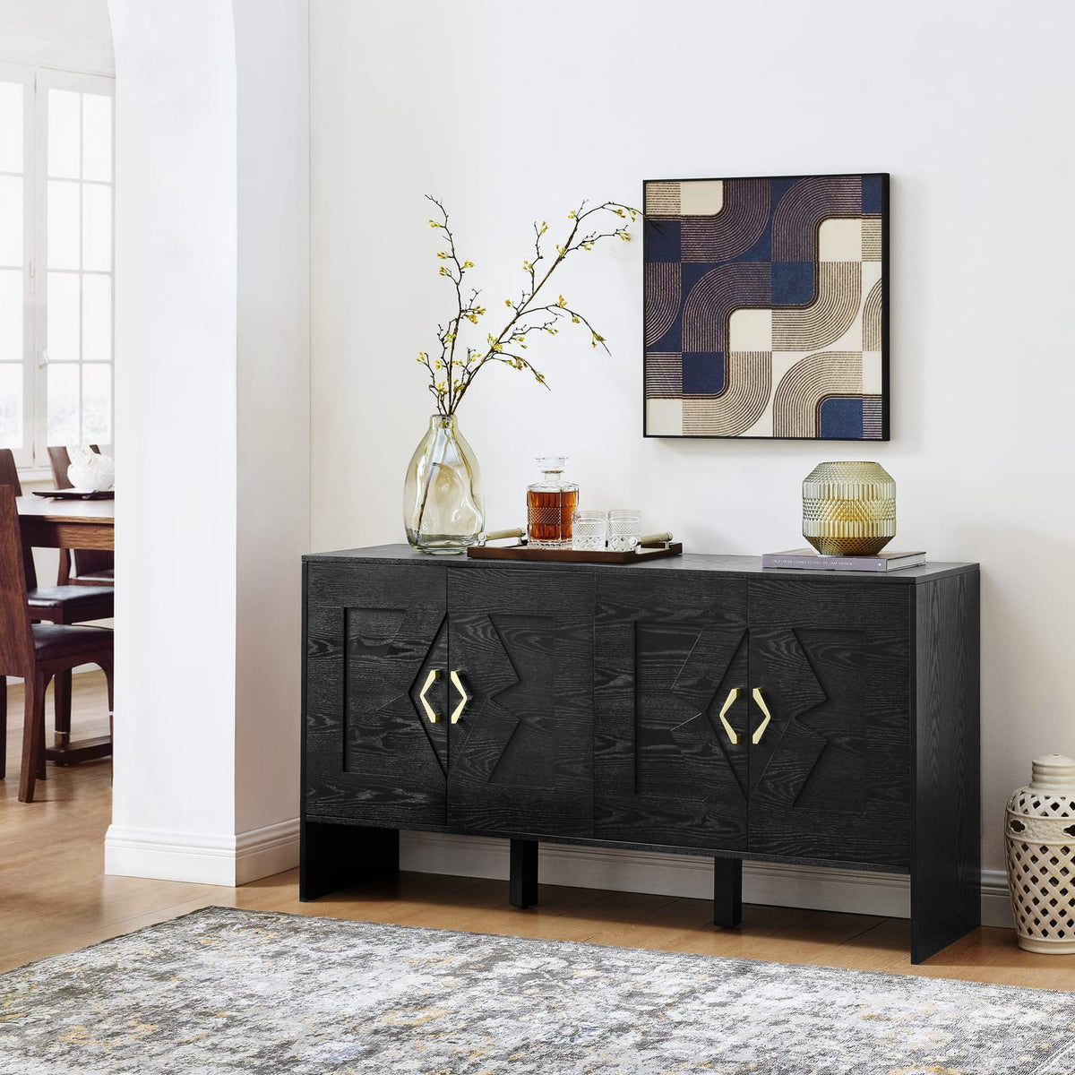 Black MDF Sideboard Buffet Cabinet - 60" Storage