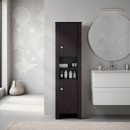 Wenge Bathroom Tall Cabinet Freestanding Storage