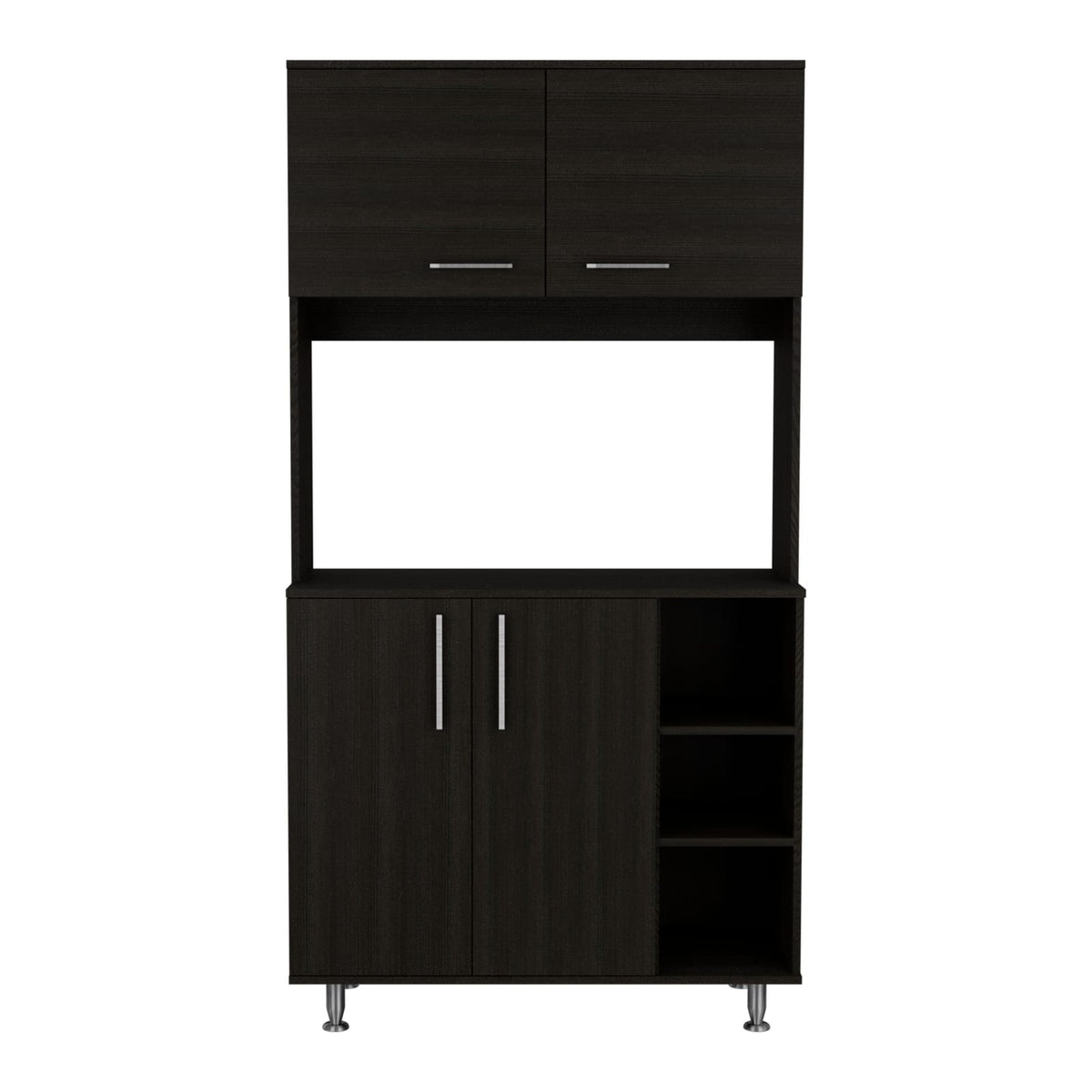 Black Pantry Cabinet with Hutch - 37 Inch Wide Storage