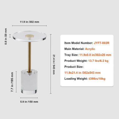 Clear Acrylic End Table - Gold & Clear, 11.9" Round for Living Room