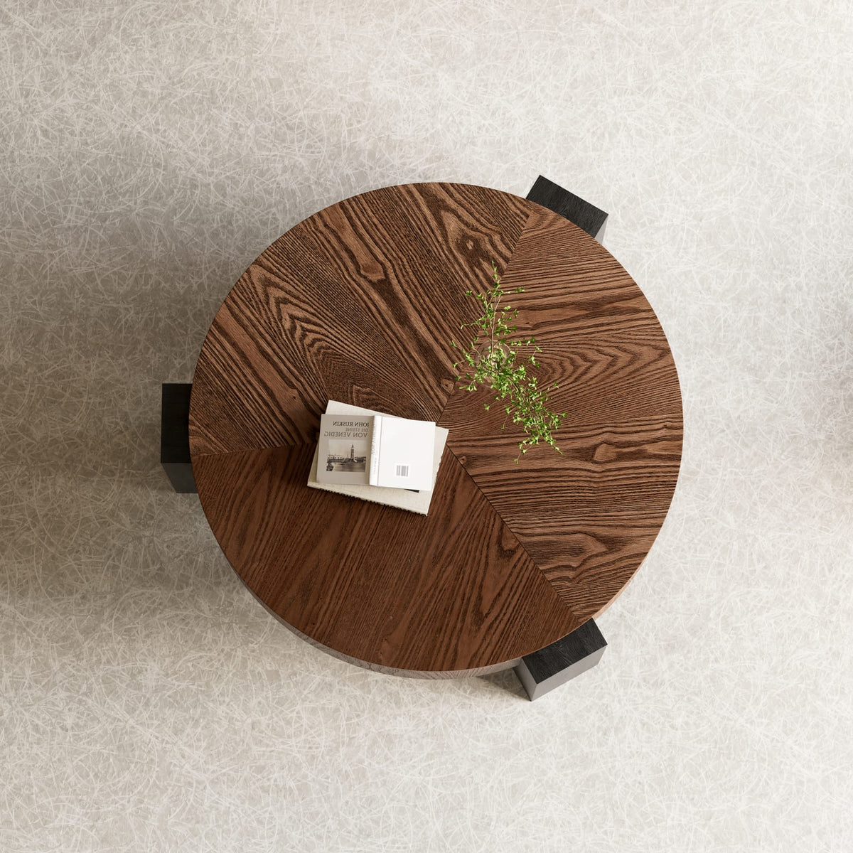 Round Coffee Table with Hidden Storage, Modern Walnut Wood Accent for Living Room