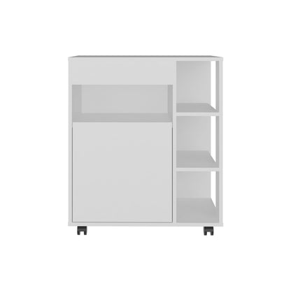 White Engineered Wood Kitchen Storage Cart with Rolling Casters