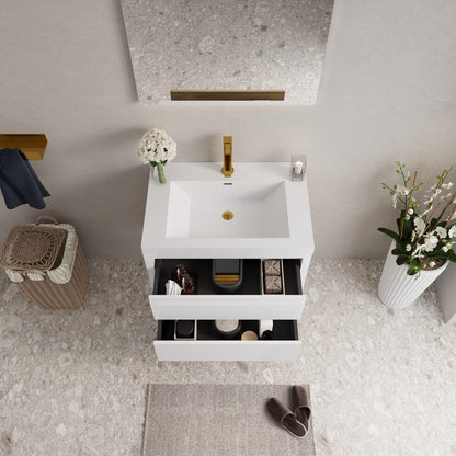 Glossy White Bathroom Vanity with Sink - 29.5" Storage Cabinet
