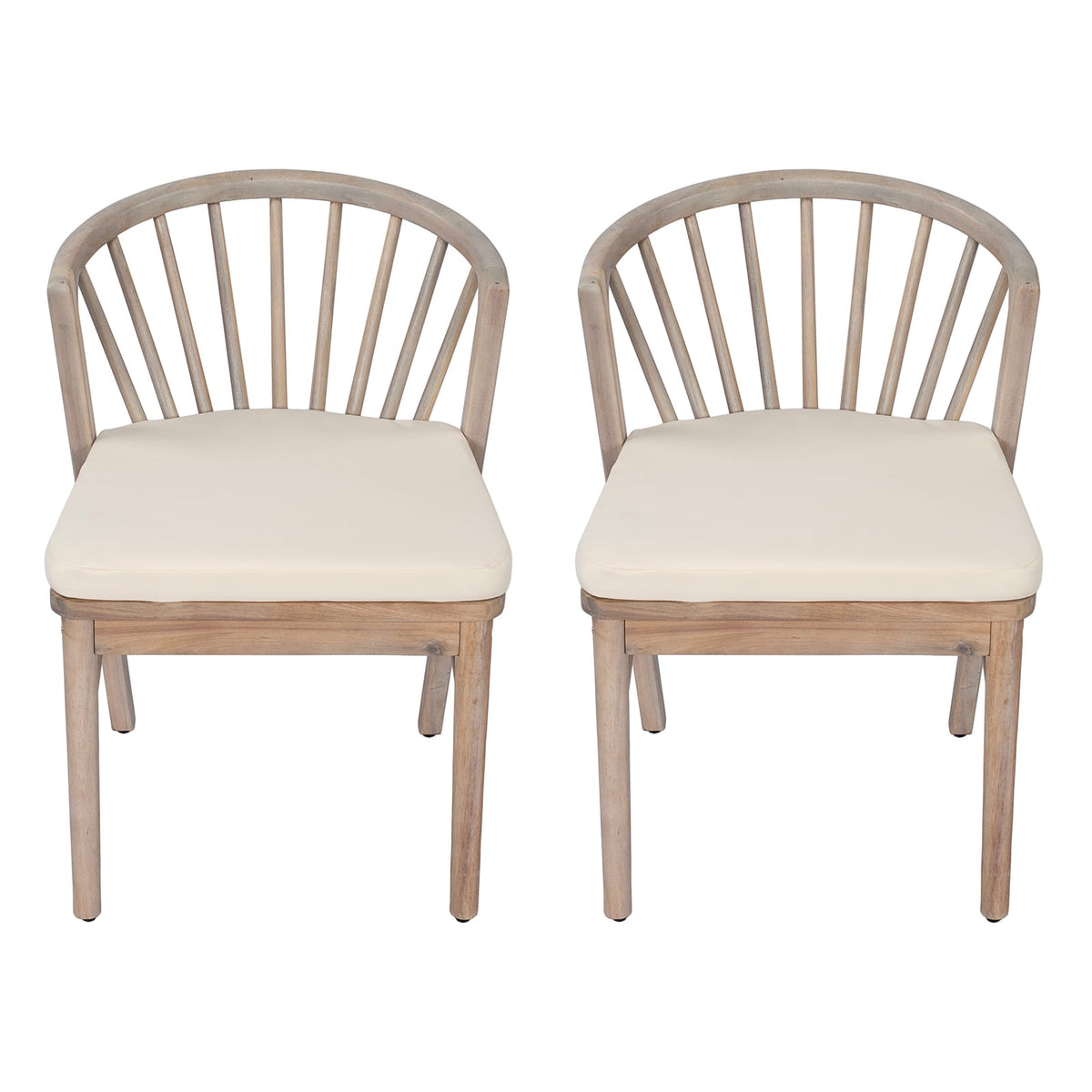Light White Acacia Wood Patio Dining Chairs Set of 2
