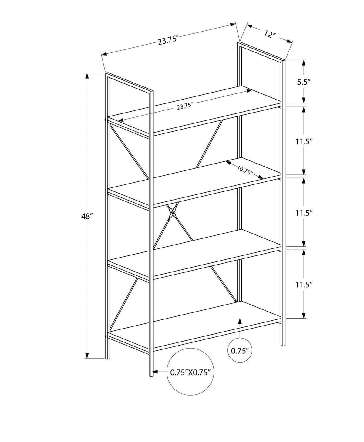4-Tier White Bookshelf - 48 Inch High Storage
