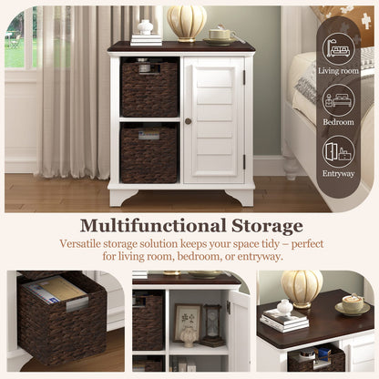 White MDF End Table with Baskets - 23.1" x 18.1"