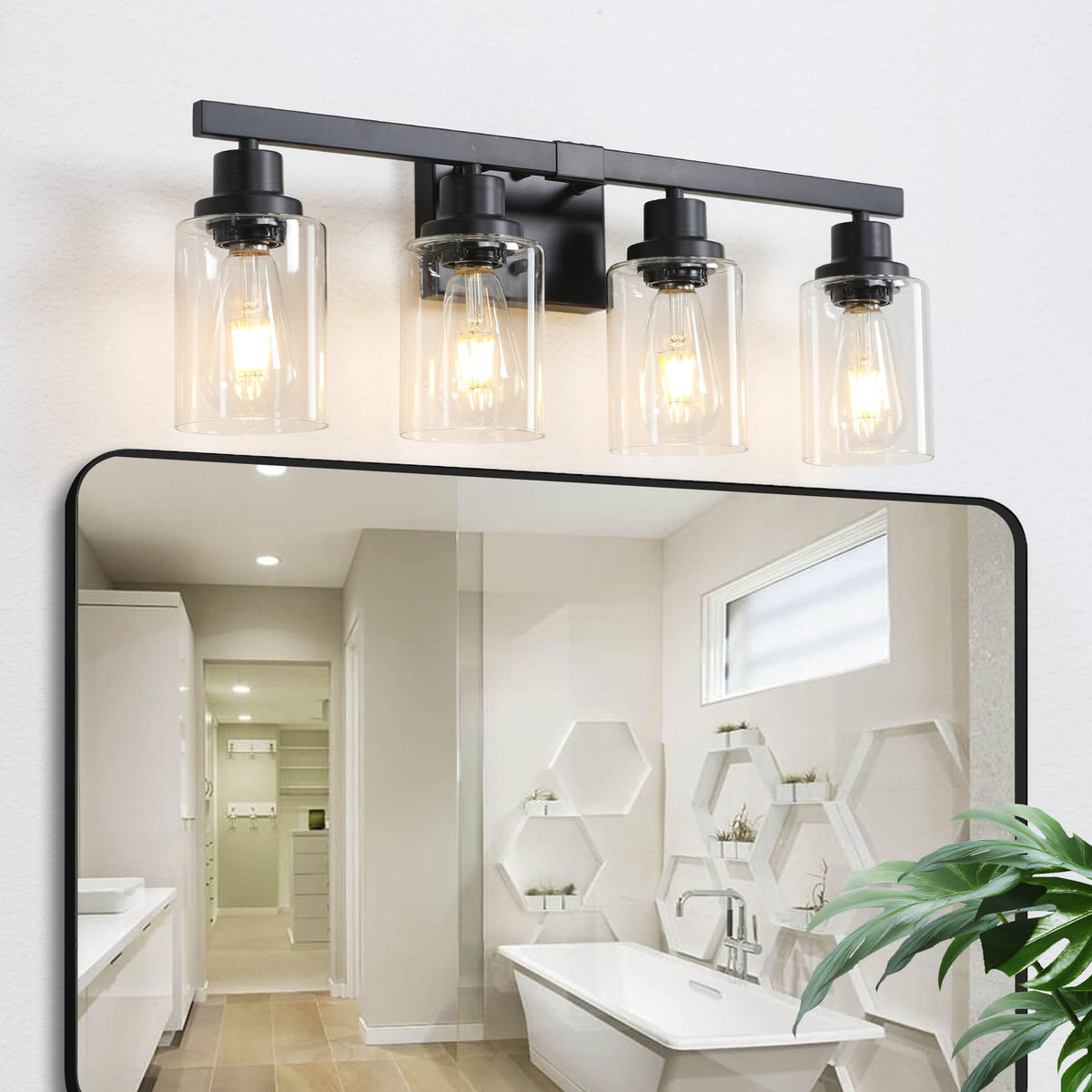 Black Iron 4-Light Bathroom Vanity Light Fixture