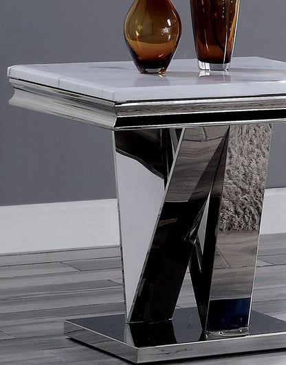 Chrome Faux Marble End Table - Glam Style for Living Room