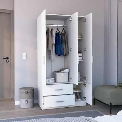 71" White Wardrobe with Hanging Rail & 6 Shelves for Bedroom