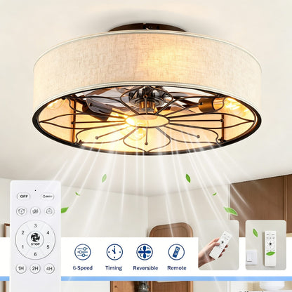 20" Lotus Design Fabric Farmhouse Ceiling Fan with Remote Control