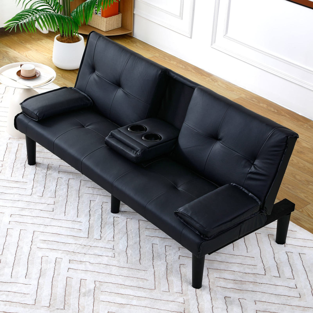 67 Inch Black Sofa Bed - Foldable Guest Room Furniture for Living Room