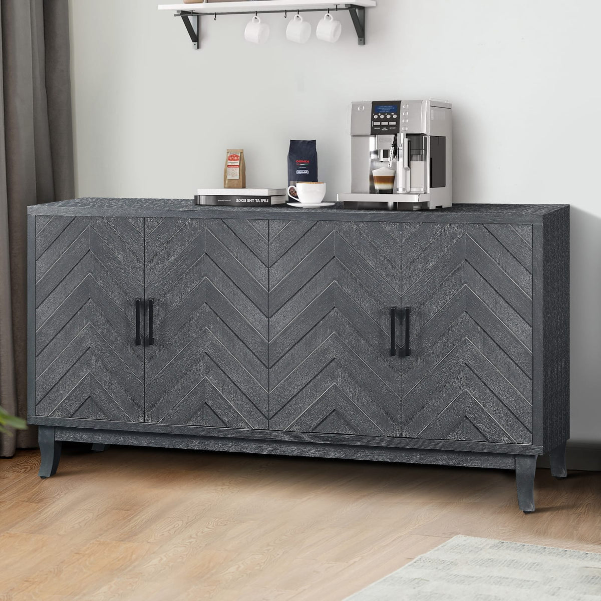 59.8" Antique Dark Grey MDF Sideboard Cabinet - 4 Doors