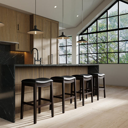 Black PU Leather Barstool with Hardwood Frame, 31 inch height for Bedroom