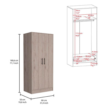 71" Light Gray Bedroom Dresser with Hanging Rod