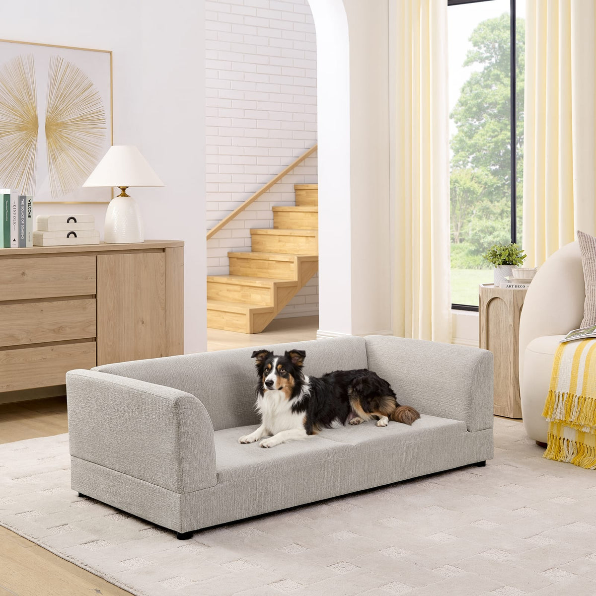56.5" Beige Foam Dog Sofa for Medium Large Dogs with Backrest
