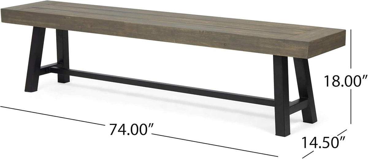 Modern Industrial Acacia Wood Patio Picnic Set in Grey and Black