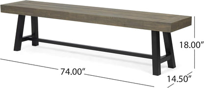 Modern Industrial Acacia Wood Patio Picnic Set in Grey and Black