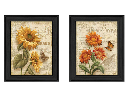 Framed Floral Wall Art - Black Frame Poster, 2 Piece Vignette
