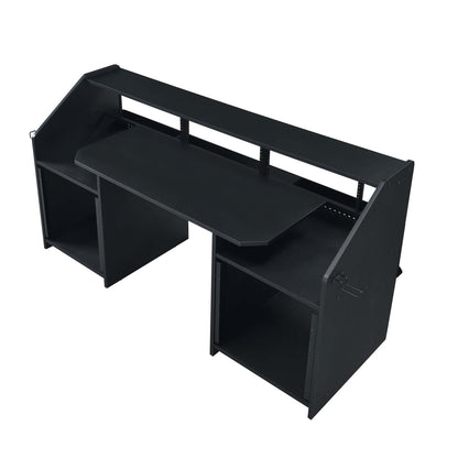 Rectangular Music Desk with 2 Open Compartment, Black - Work From Home Storage