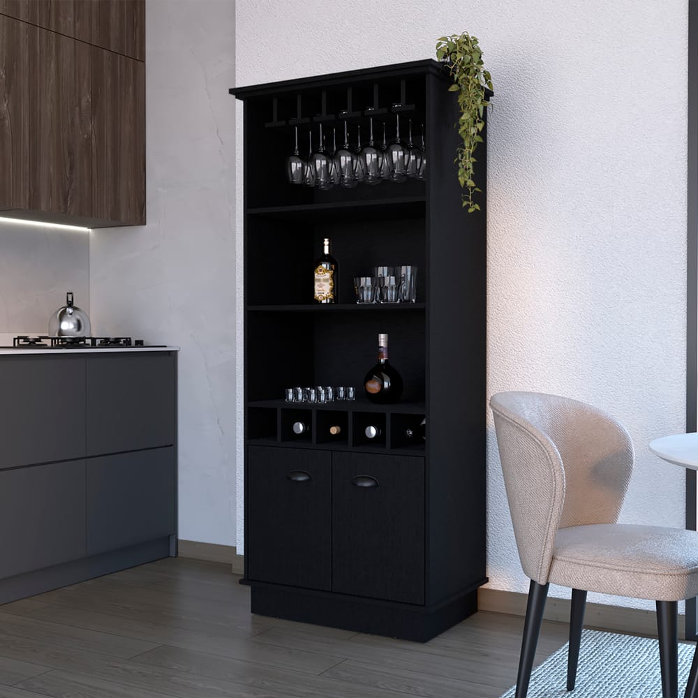Black Bar Cabinet with Shelving - 19" W x 24" D x 69.9" H