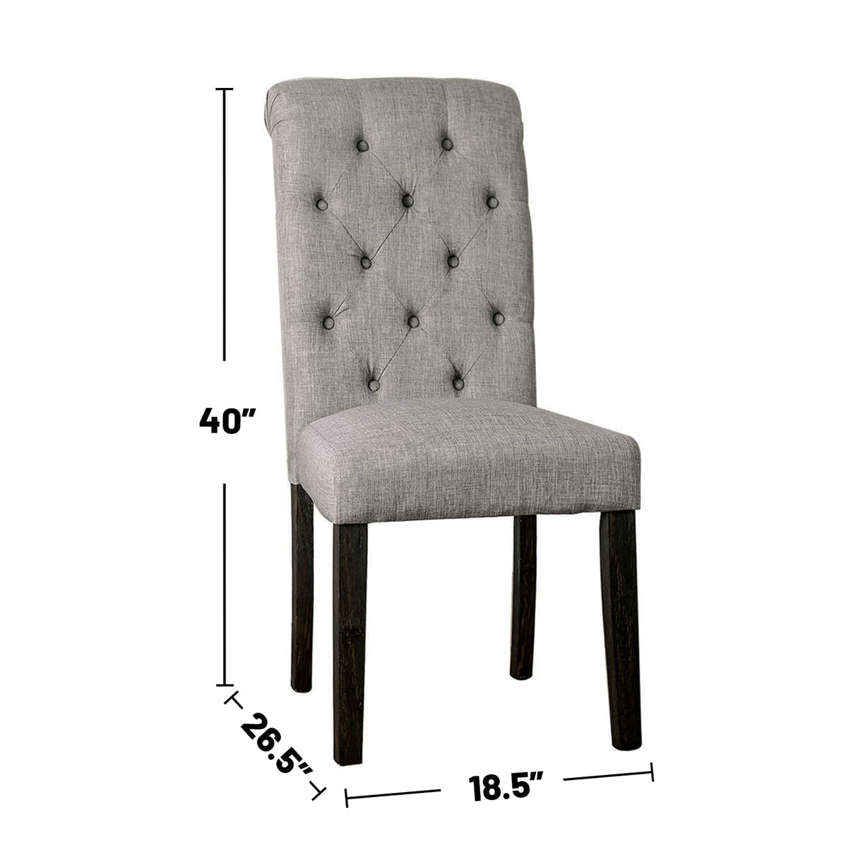 Antique Black Wood Fabric Dining Chairs Set for Dining Room