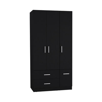 Black 71" Wardrobe with Hanging Rod & Shelves