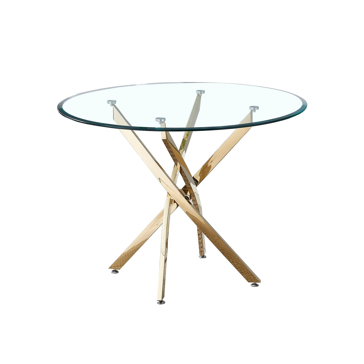 Contemporary Round Dining Table - Gold Tempered Glass