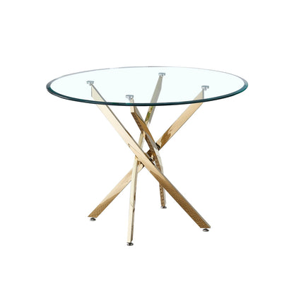 Contemporary Round Dining Table - Gold Tempered Glass