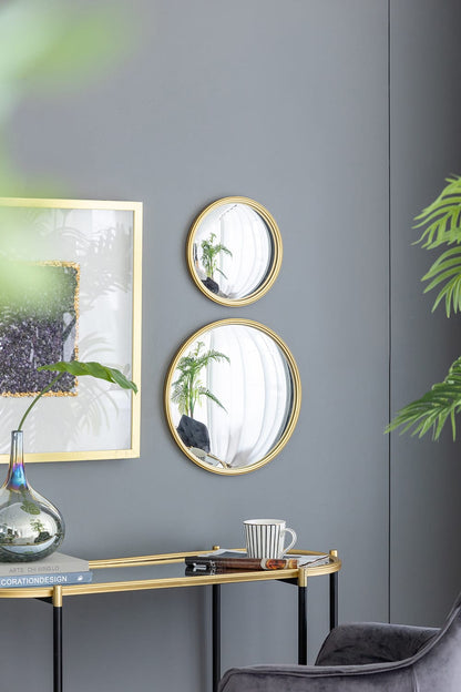 Gold Metal Wood Convex Mirror for Bathroom Renovation Upgrade