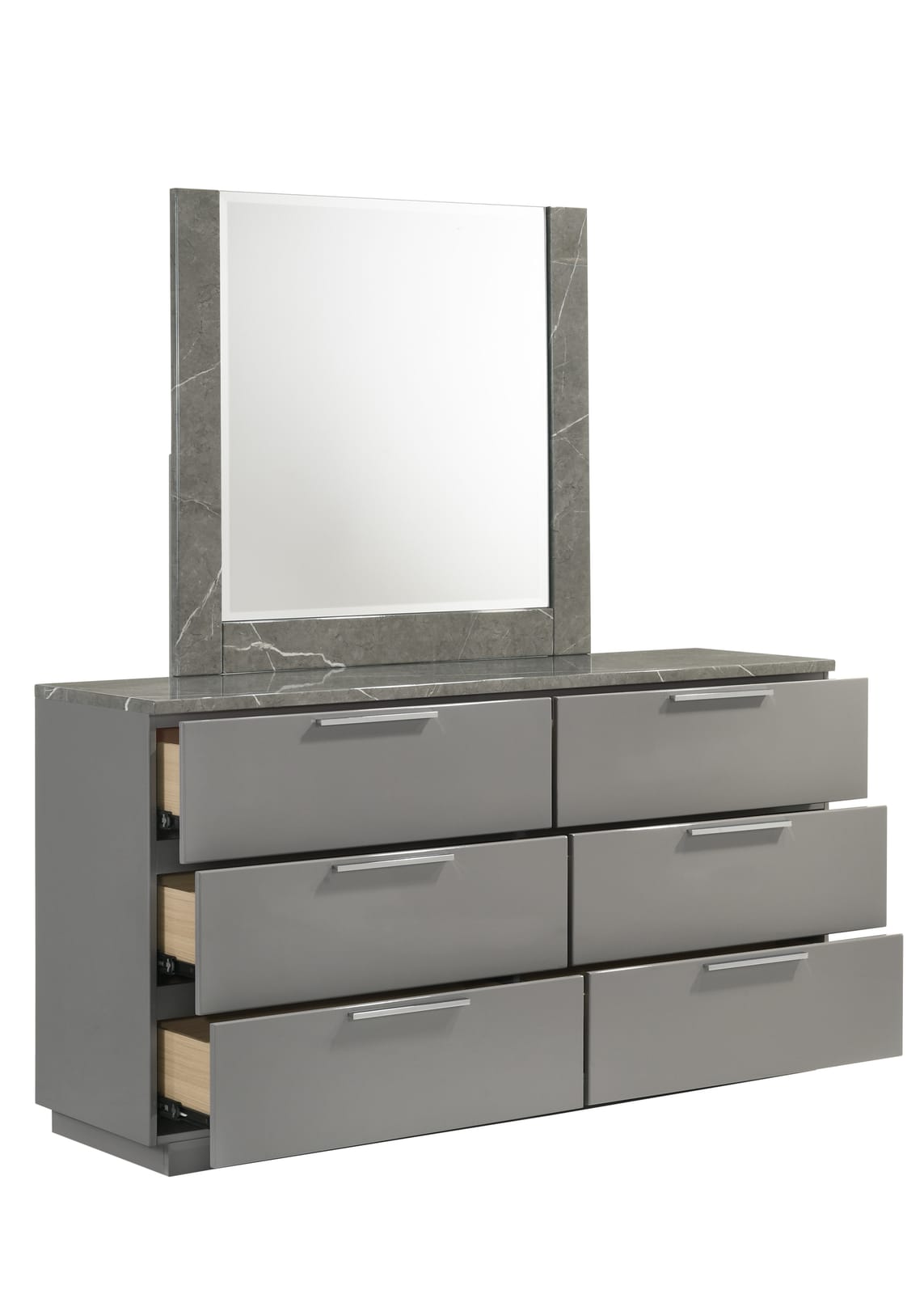 Elara Dresser Gray Wood & MDF, 6 Drawers - Bedroom Storage