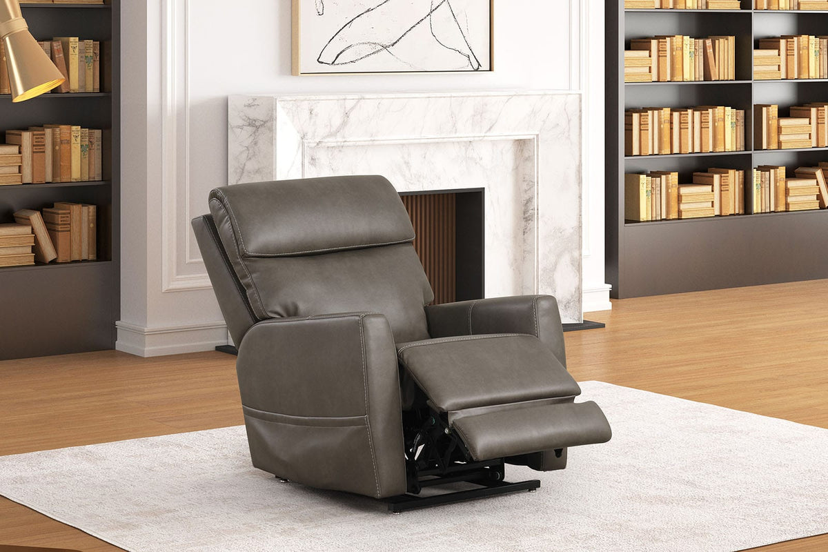Contemporary Gray Foam Leather Lift Chair Extendable Footrest USB Controller