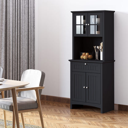 Black Kitchen Buffet with Hutch - Storage Cabinet MDF