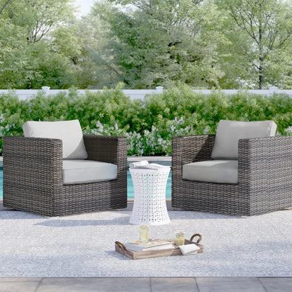 Espresso Grey Wicker Patio Chairs - 2 Piece Set with Cushions
