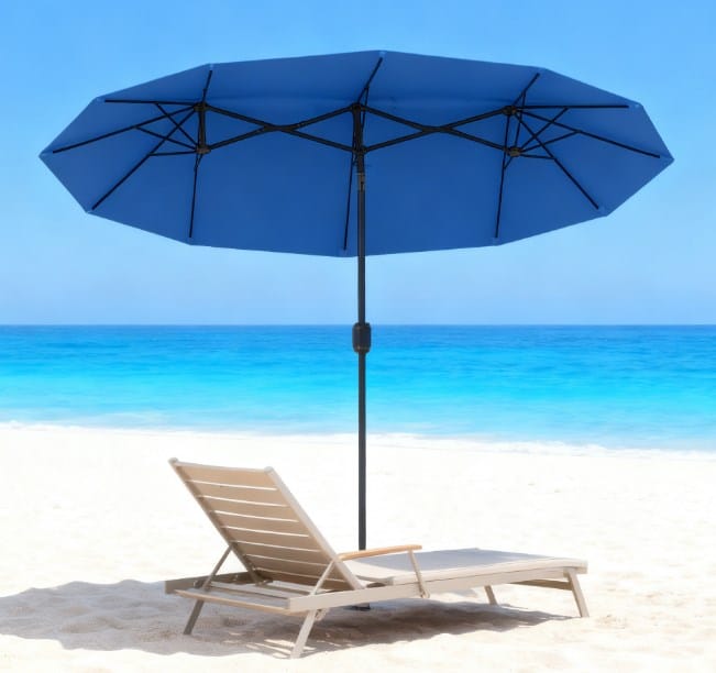 Double-Sided Patio Umbrella - 112" Shade, Black/Navy Blue