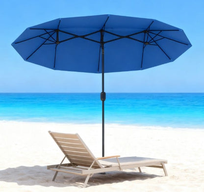 Double-Sided Patio Umbrella - 112" Shade, Black/Navy Blue