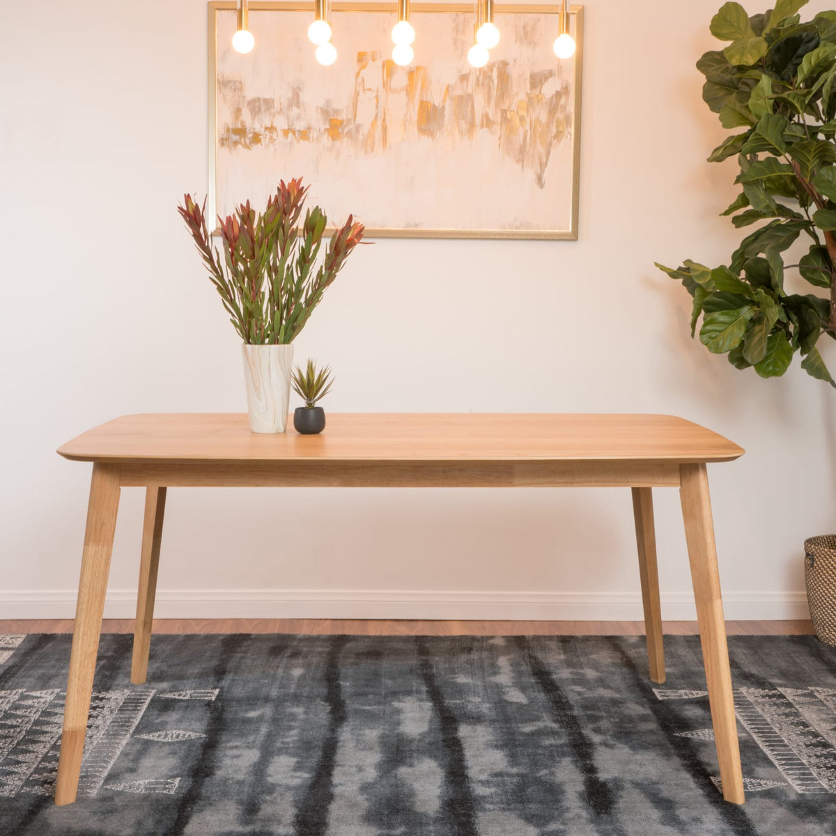 Natural Solid Wood Dining Table - Mid-Century Style
