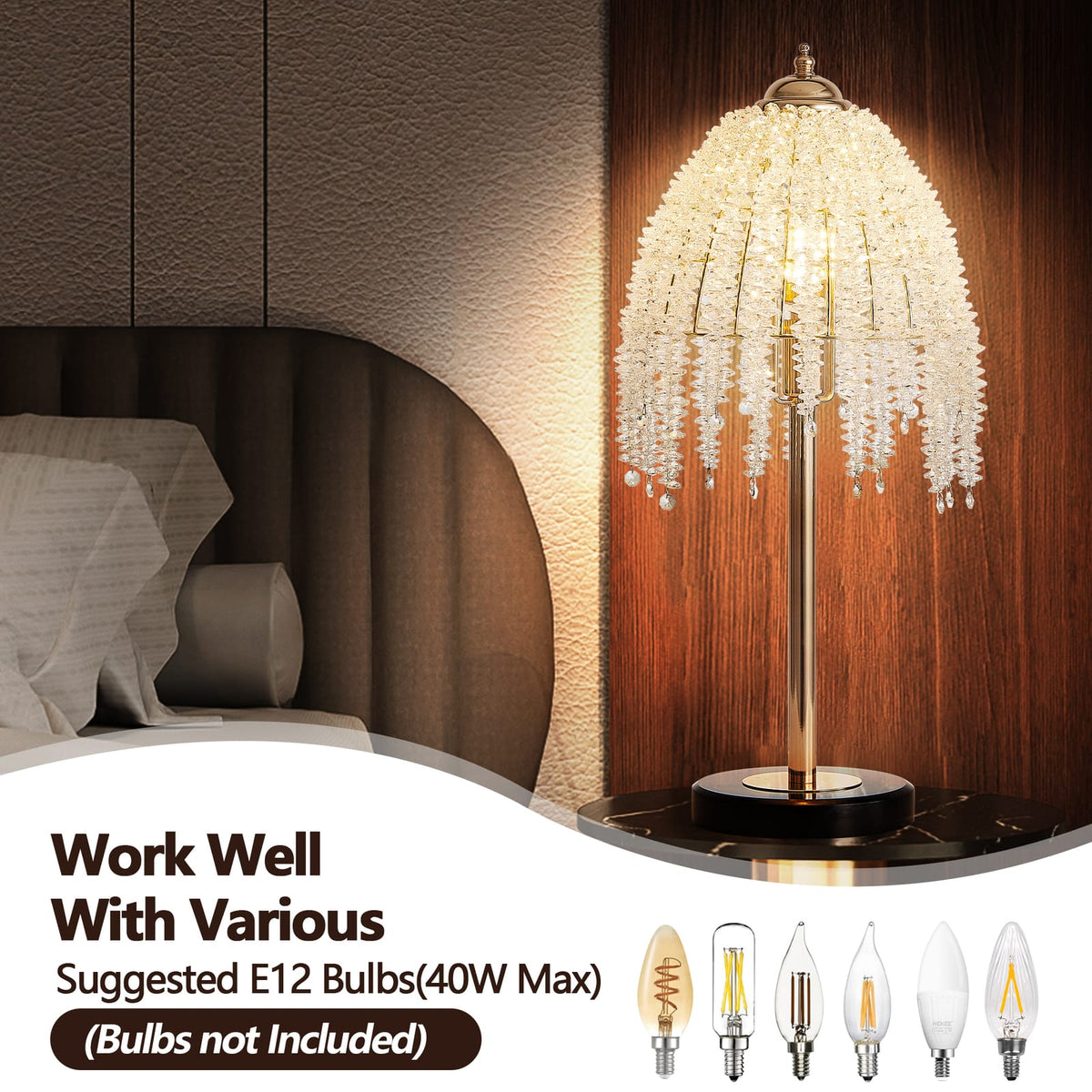 Gold Crystal Waterfall Table Lamp - 19" Iron Finish