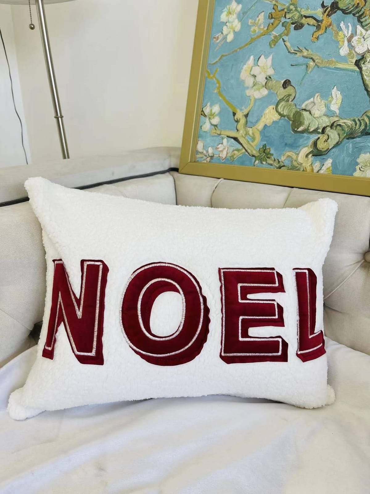 14x20" White Sherpa Noel Throw Pillow with Insert