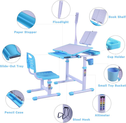 Desk for Kids Blue Adjustable Height Drafting Table Set