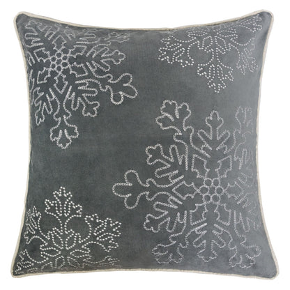 Gray Velvet Snowflake Throw Pillow 20x20 - Holiday Decor