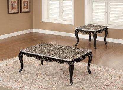 Dark Walnut Square End Table - Cabriole Legs & Marble Top