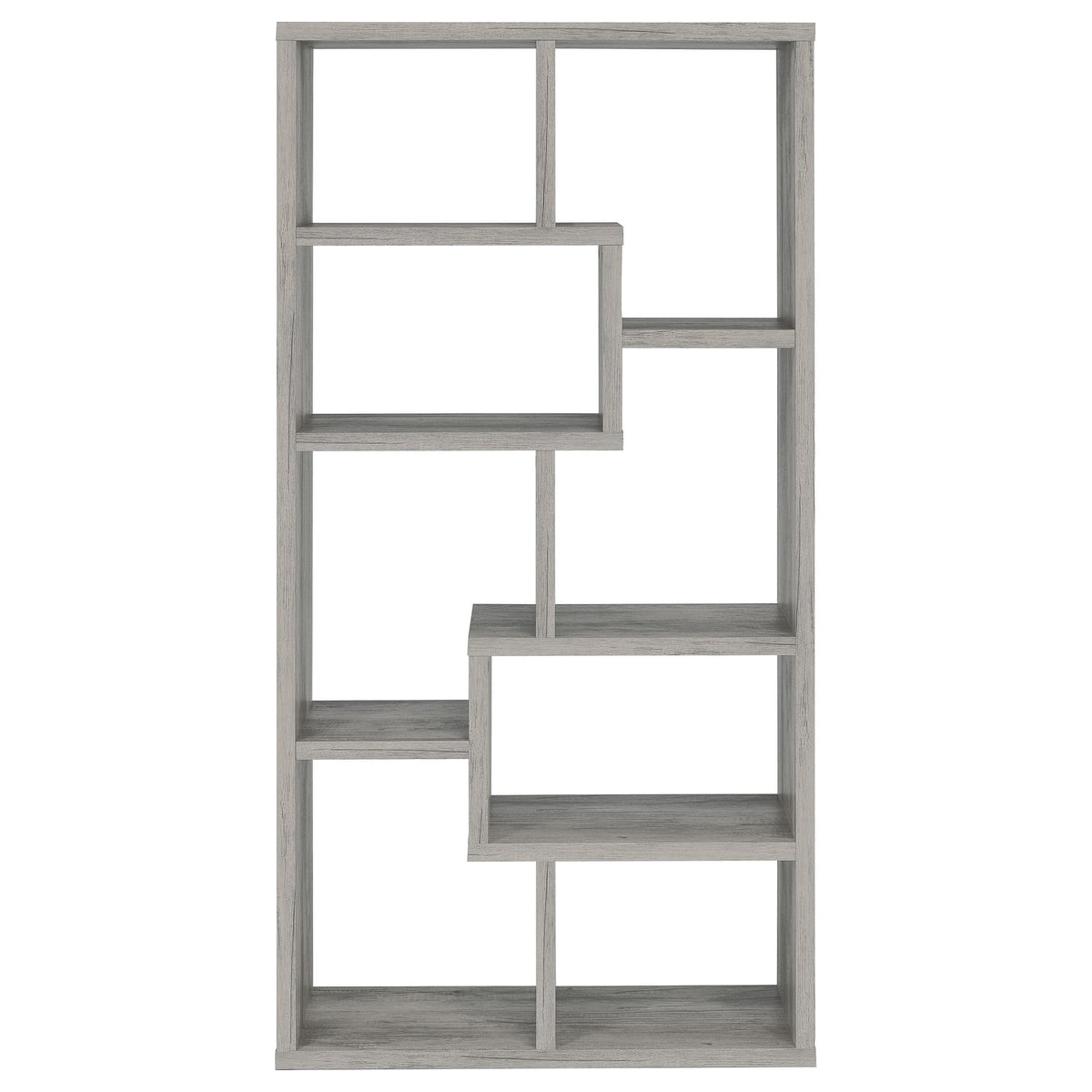 7-Shelf Driftwood Bookshelf - Grey Geometric Display for Living Room