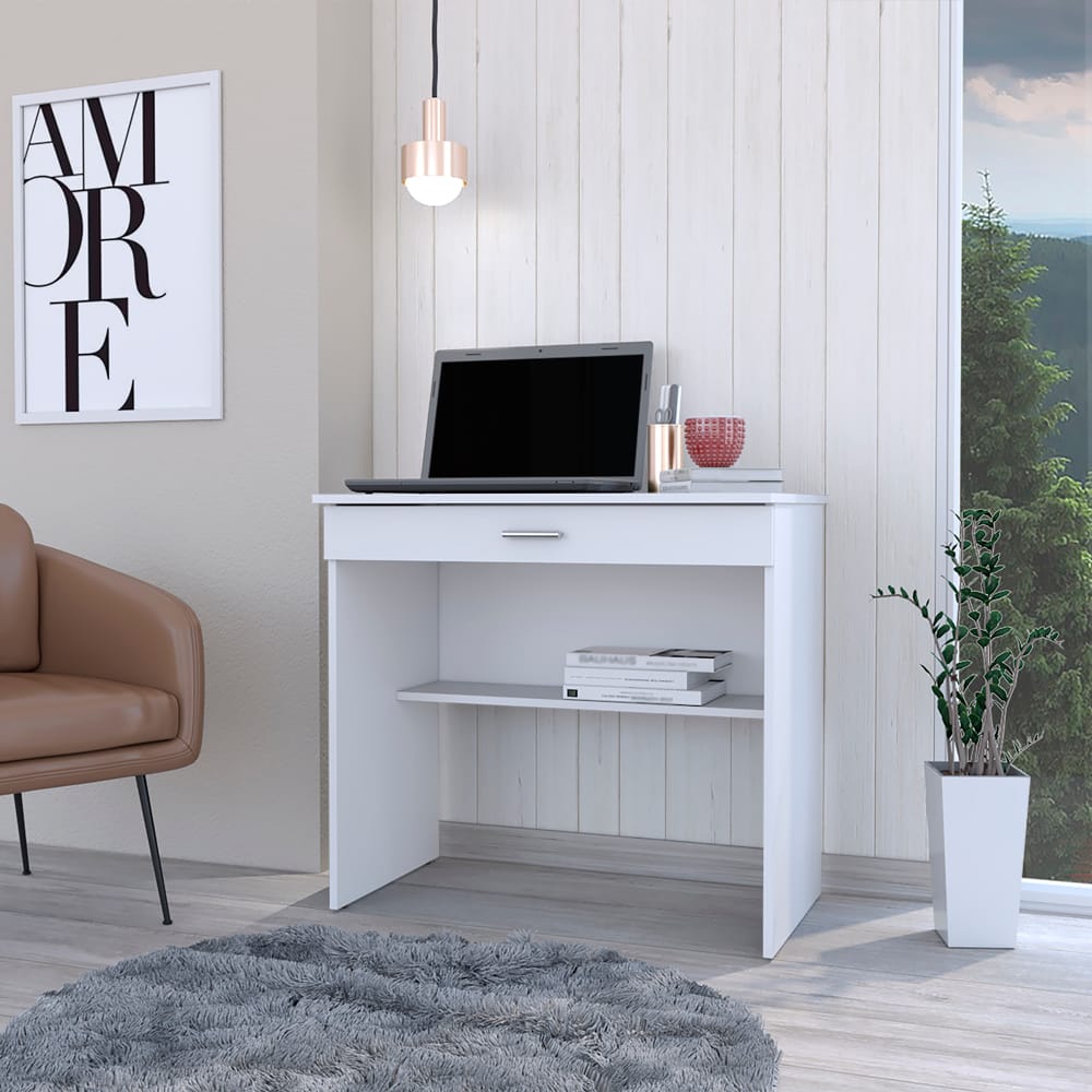 White Engineered Wood Desk - 19.6 x 31.5 Inches for Home Office
