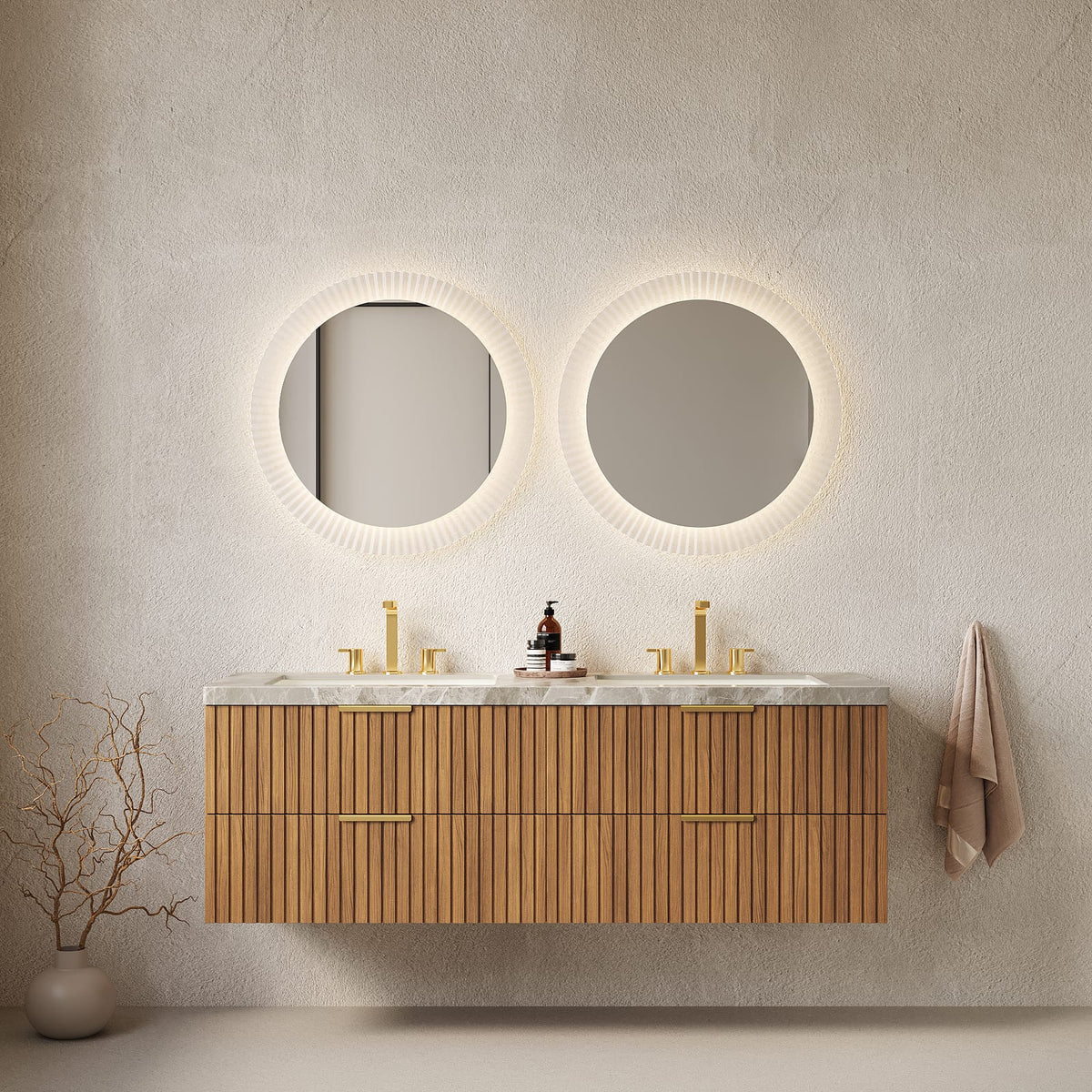 60" Brown Oak Bathroom Vanity with Sink Storage