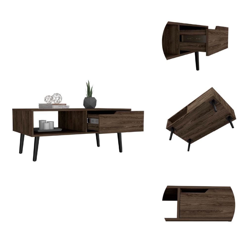 Oslo Coffee Table - Brown, One Drawer & Shelf for Living Room