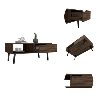 Oslo Coffee Table - Brown, One Drawer & Shelf for Living Room